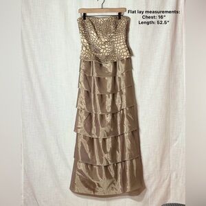 Jovani Gold/Champagne Beaded Strapless Tiered Evening Prom Formal Gown Size 12